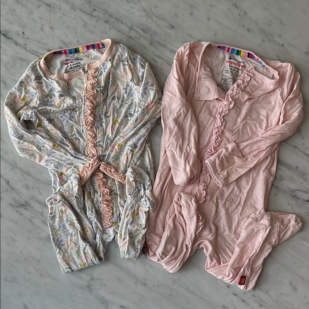 Magnetic Me Footie Pajamas Soft Modal Baby Sleepwear, Girl, Set of 2, 3-6M